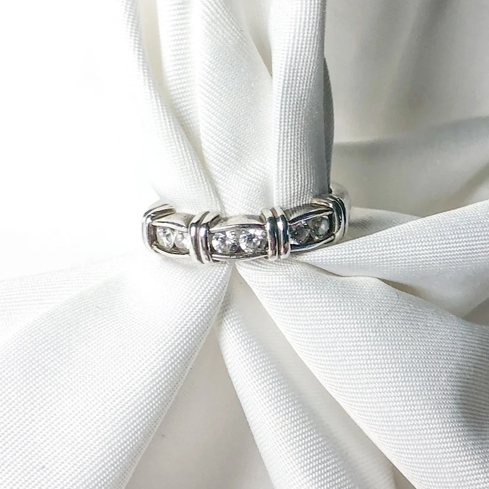 Vintage diamonique six stone sterling silver ring